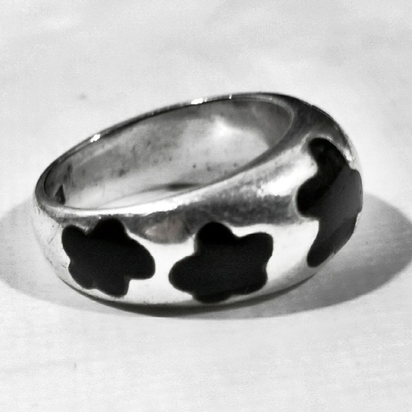 Vintage Signed Sterling Silver Onyx Inlay Ring-6 - Picture 2 of 6